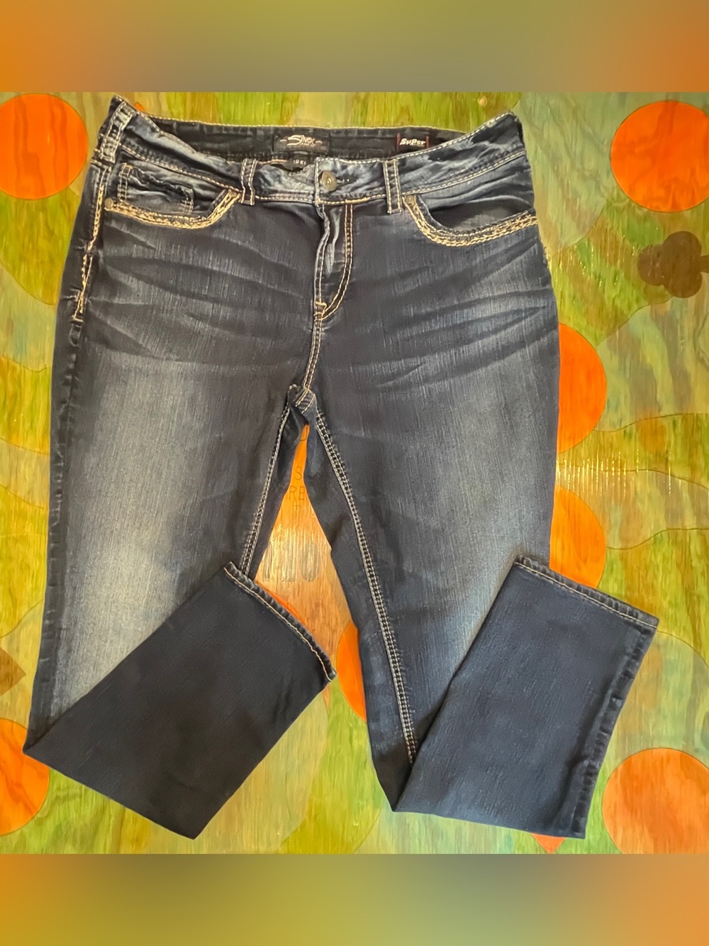 Silver Jeans Suki Mid Skinny Jeans Womens Size 18 L31 Dark Wash Blue Denim Super